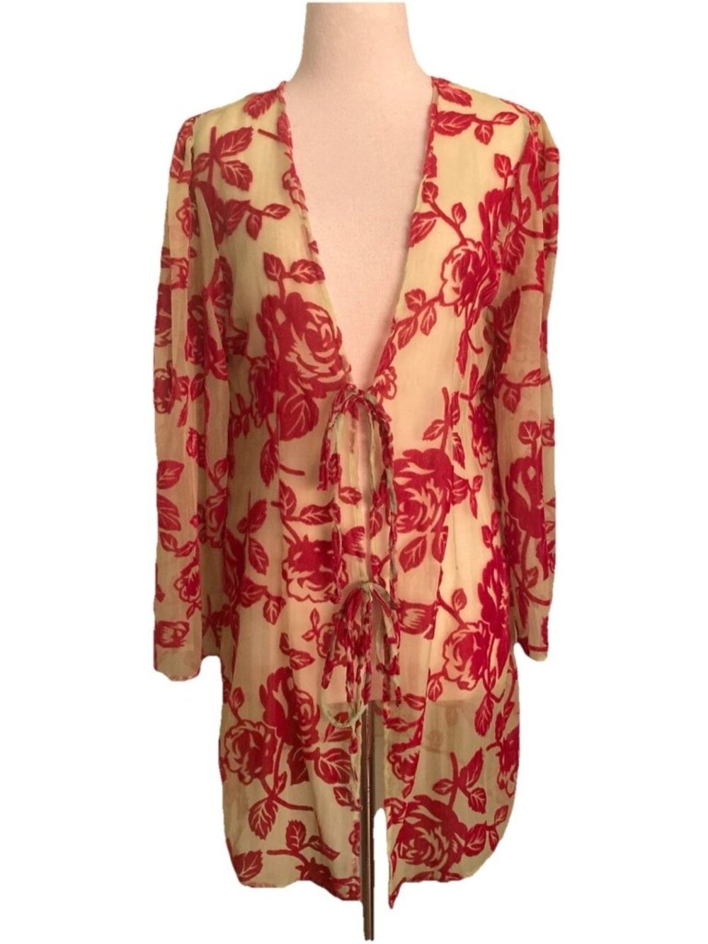 Urban Outfitters Sheer Velvet Floral Burnout Kimono Cardigan Cover Up Boho S M